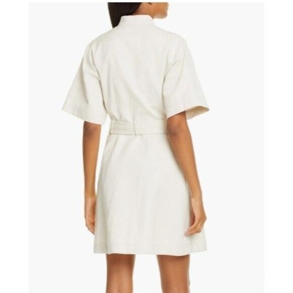 A.L.C. Bryn Belted A-Line Dress Size 14 Ecru Cotton Linen Twill Safari Cargo NWT - Picture 3 of 14